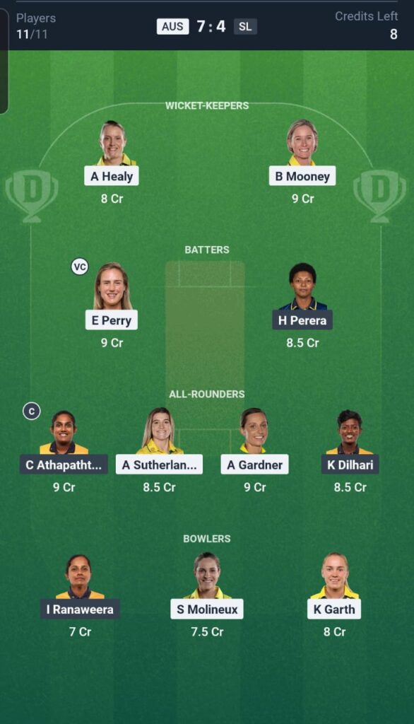 AUS-W vs SL-W Dream11 Team