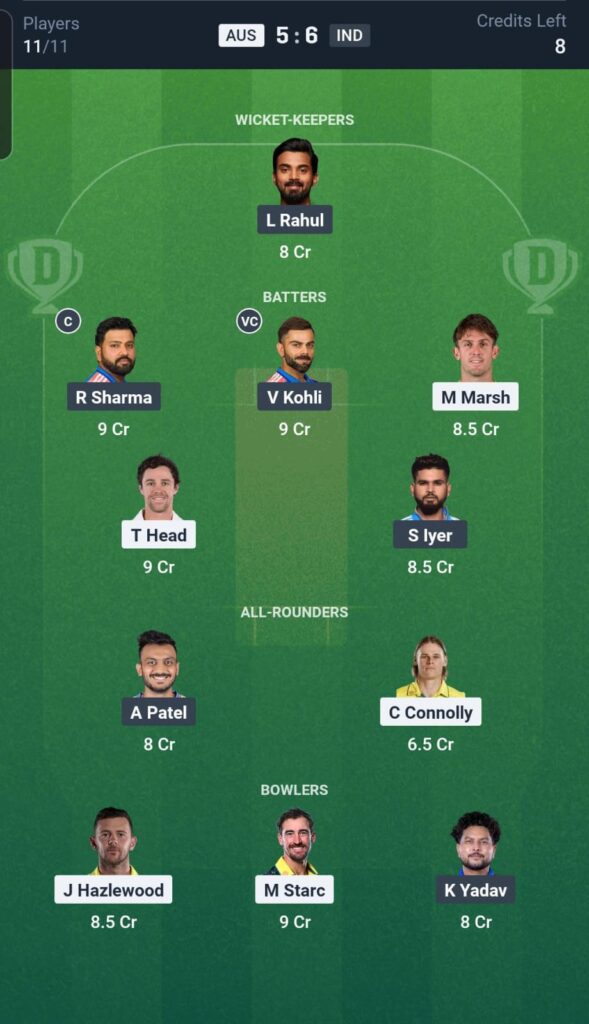 AUS vs IND Dream11 Team 1st ODI