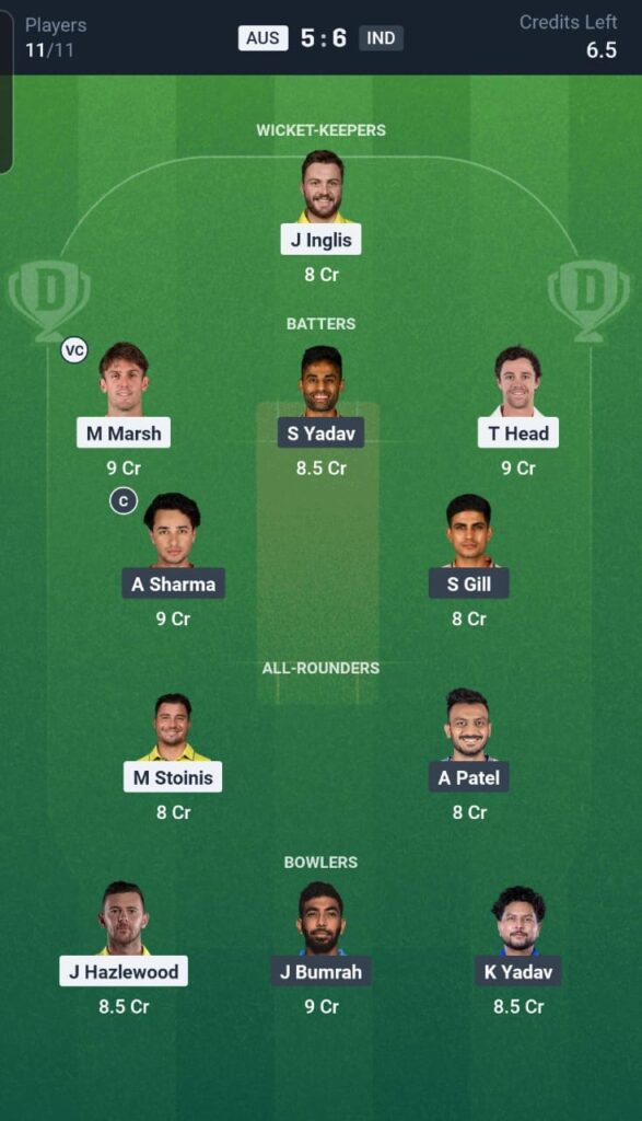 AUS vs IND Dream11 Team 1st T20I