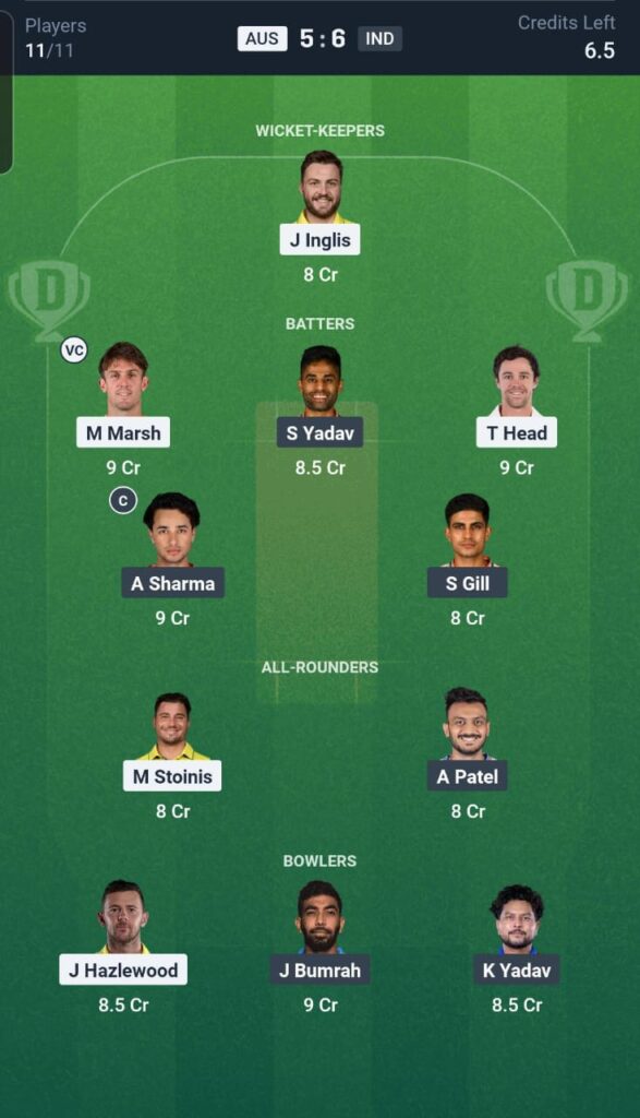 AUS vs IND Dream11 Team 2nd T20I