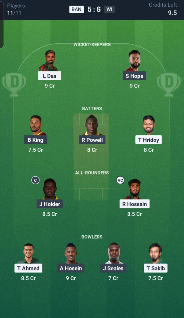 BAN vs WI Dream11 Team 2nd T20I