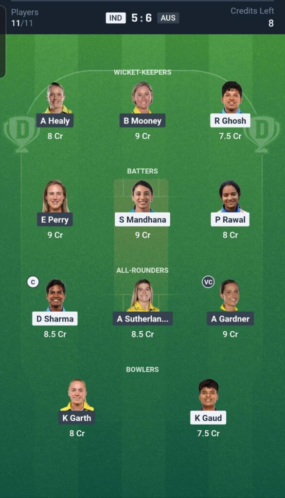 IND-W vs AUS-W Dream11 Team 13th Match