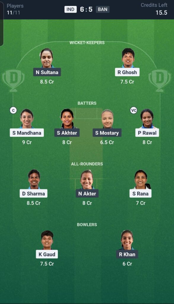 IND-W vs BAN-W Dream11 Team 28th Match
