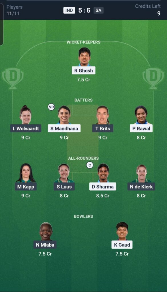IND-W vs SA-W Dream11 Team 10th Match