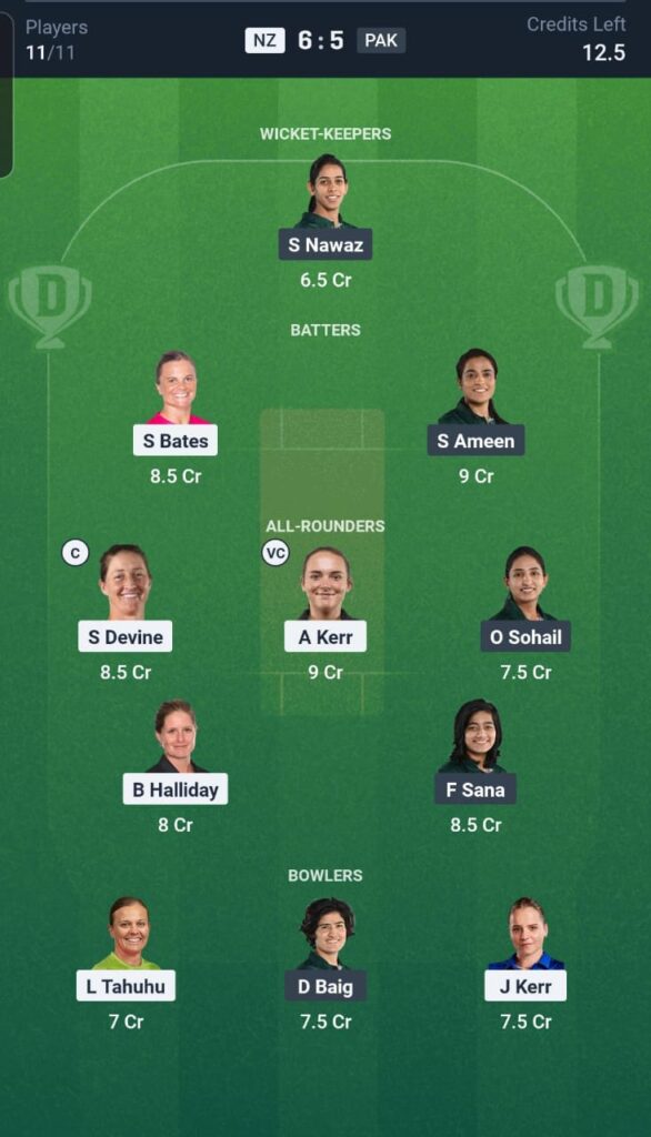 NZ-W vs PAK-W Dream11 Team