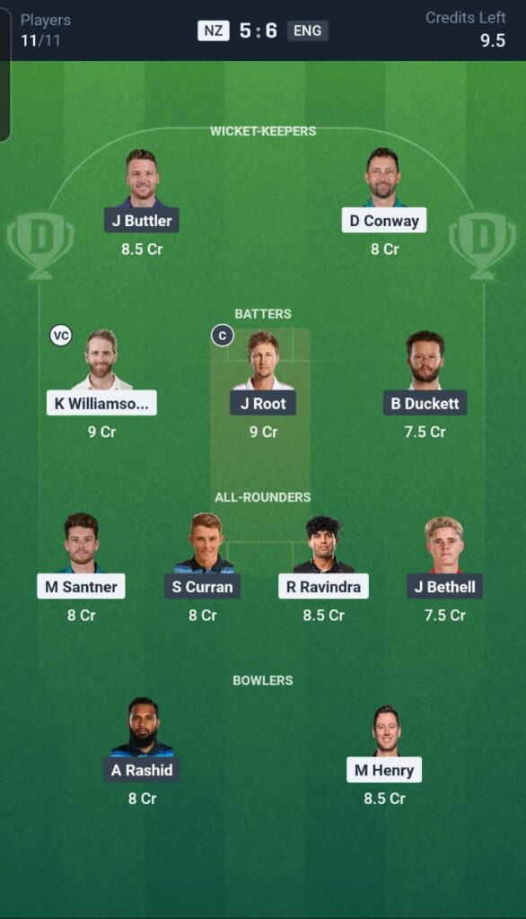 NZ vs ENG Dream11 Team 1st ODI
