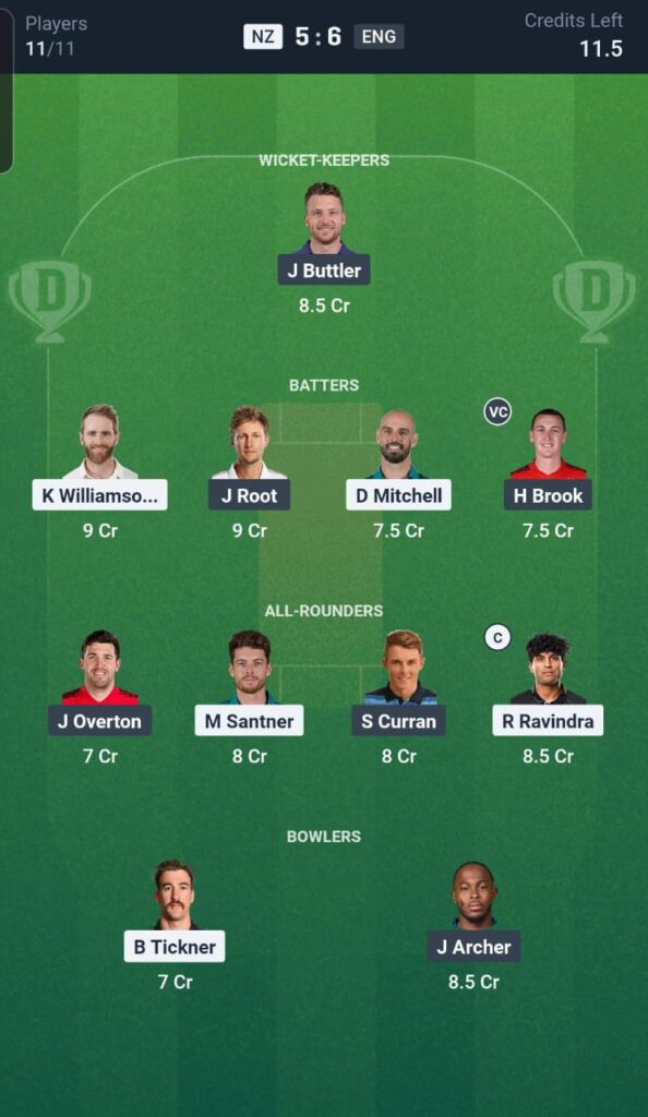 NZ vs ENG Dream11 Team 3rd ODI