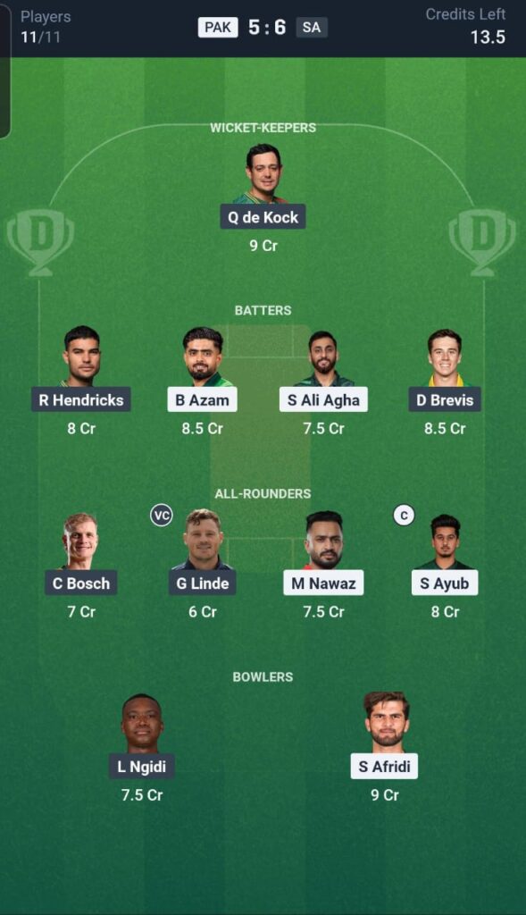PAK vs SA Dream11 Team 2nd T20I