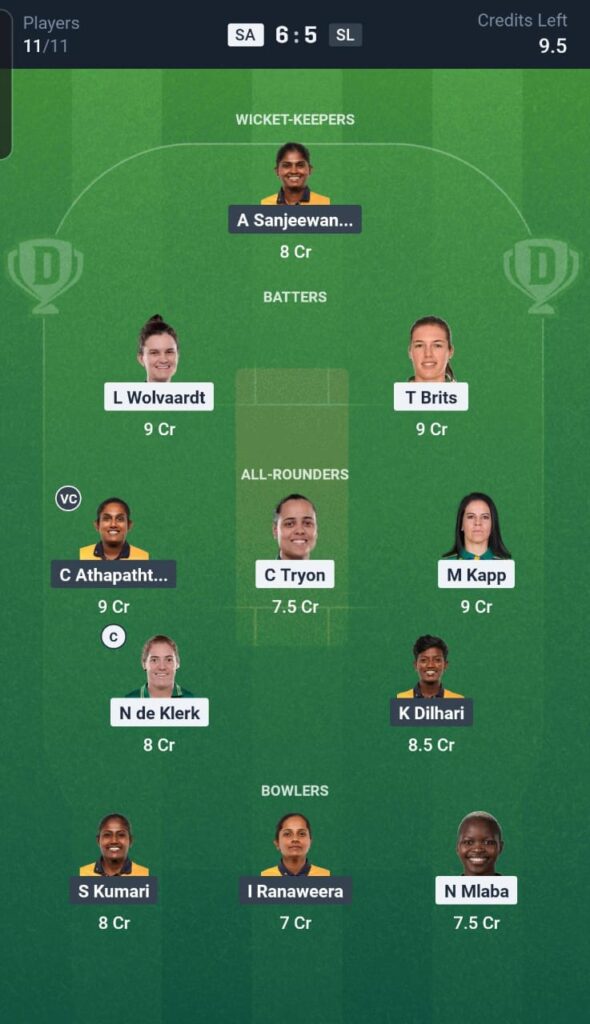 SA-W vs SL-W Dream11 Team 18th Match