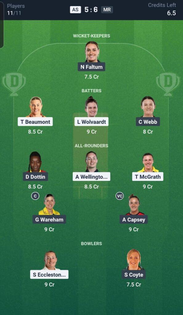 AS vs MR Dream11 Team 9th Match