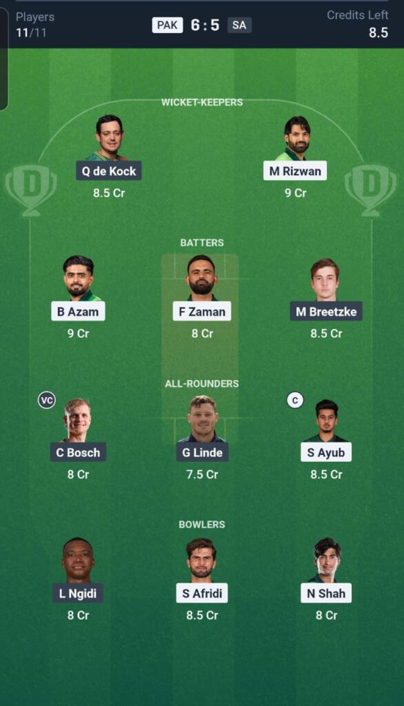 PAK vs SA Dream11 Team 2nd ODI