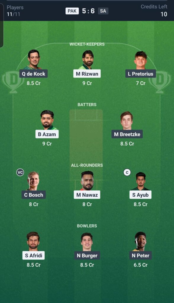 PAK vs SA Dream11 Team 3rd ODI