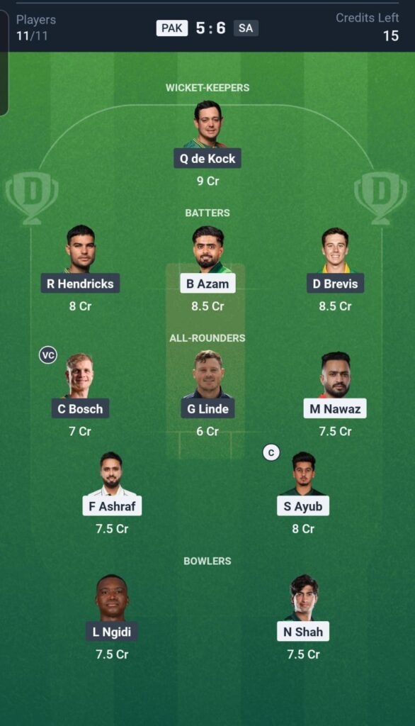 PAK vs SA Dream11 Team 3rd T20I