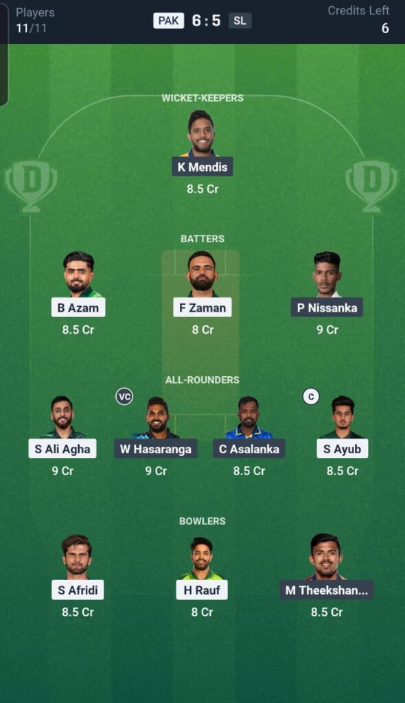 PAK vs SL Dream11 Team 2nd Match