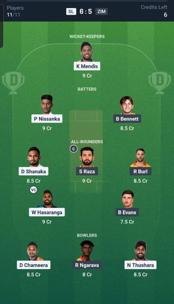 SL vs ZIM Dream11 Team 2nd Match