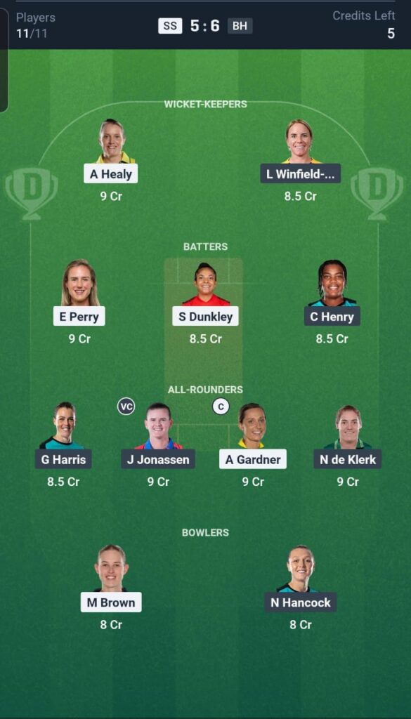 SS vs BH Dream11 Team 26th Match
