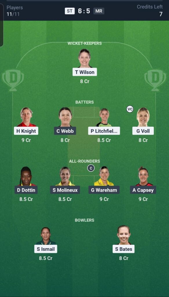ST vs MR Dream11 Team 21st Match